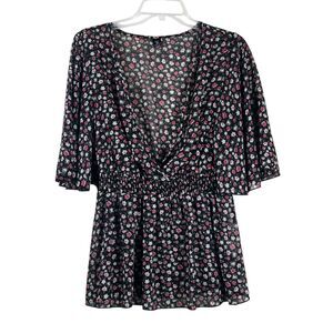 Shein Curve 2XL Black Floral Sheer Babydoll Blouse
